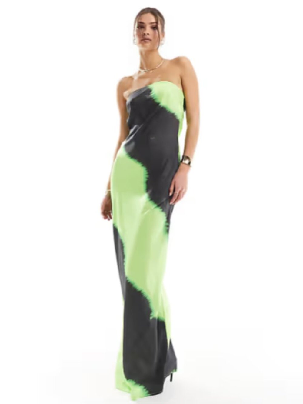 ASOS DESIGN Tall Bandeau Bias-Cut Maxi Dress – Abstract Print – Size 14 Tall – L